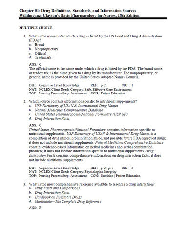 Clayton's Basic Pharmacology for Nurses 18th Edition Test Bank