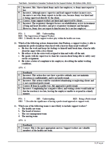 Sorrentinos Canadian Textbook for the Support Worker 5th Edition TEST BANK