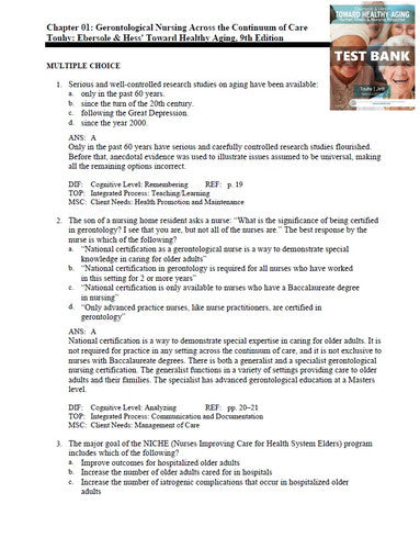 Toward Healthy Aging Human Needs and Nursing Response Test Bank BUNDLE