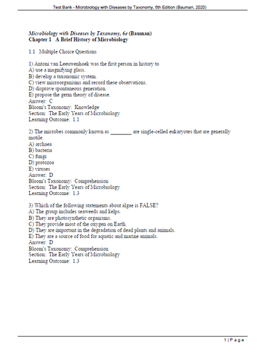 Microbiology with Diseases by Taxonomy 6th Edition TEST BANK