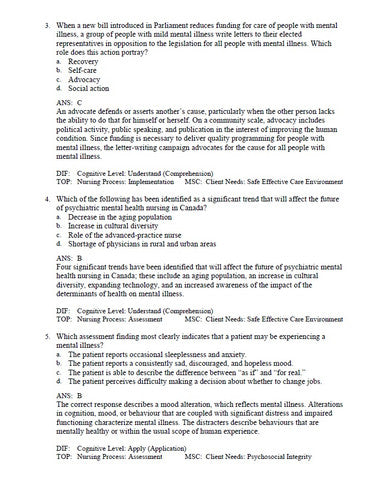 Varcarolis Canadian Psychiatric Mental Health Nursing 2nd Edition Test Bank