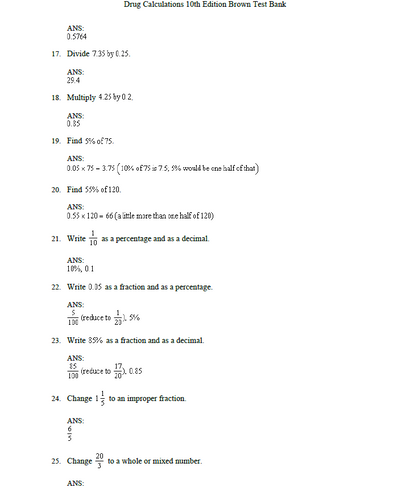 Drug Calculations 10th Edition Brown TEST BANK