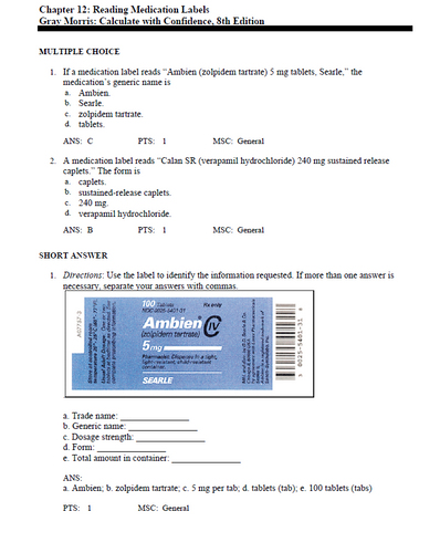Calculate with Confidence 8th Edition Morris TEST BANK