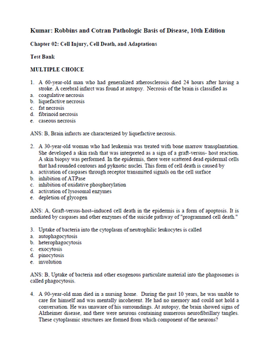 Robbins & Cotran Pathologic Basis of Disease 10th Edition TEST BANK
