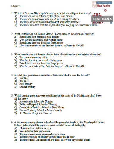 Rosdahl's Textbook of Basic Nursing 12th Edition - Test Bank