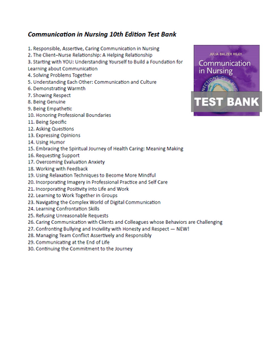 Communication in Nursing 10th Edition TEST BANK 9780323871457