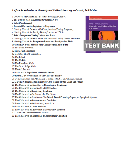Leifers Introduction to Maternity and Pediatric Nursing in Canada 2e Test Bank