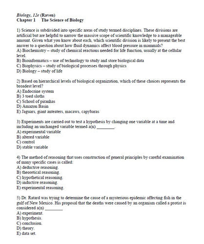 Biology 12th Edition Raven TEST BANK