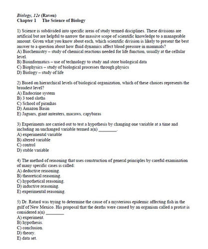 Biology 12th Edition Raven TEST BANK