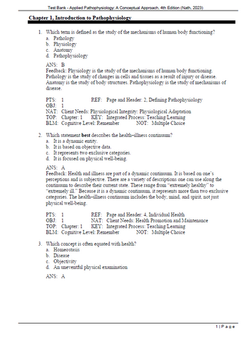 Applied Pathophysiology A Conceptual Approach 4th Edition TEST BANK