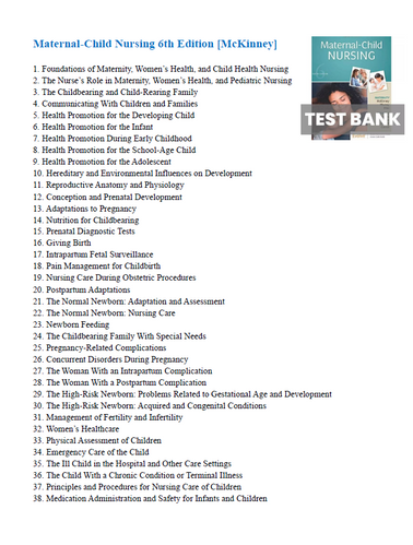 Maternal-Child Nursing 6th Edition McKinney TEST BANK