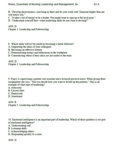 Essentials of Nursing Leadership and Management 6th Edition TEST BANK