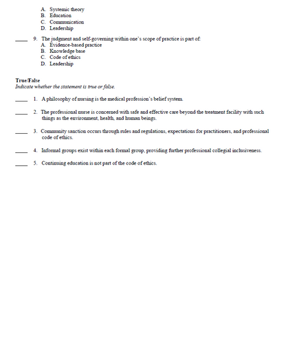 Advancing Your Career Concepts of Professional Nursing 8th Edition TEST BANK