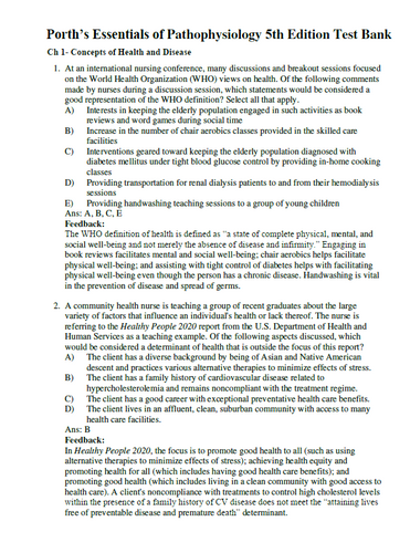 Porth’s Essentials of Pathophysiology 5th Edition TEST BANK
