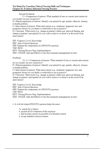 Canadian Clinical Nursing Skills and Techniques 1st Edition Test Bank