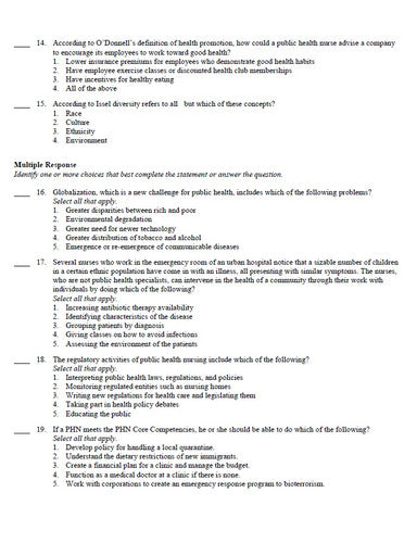 Public Health Science and Nursing Practice Caring For Populations TEST BANK