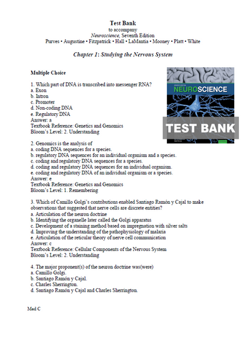 Neuroscience 7th Edition TEST BANK 9780197616246