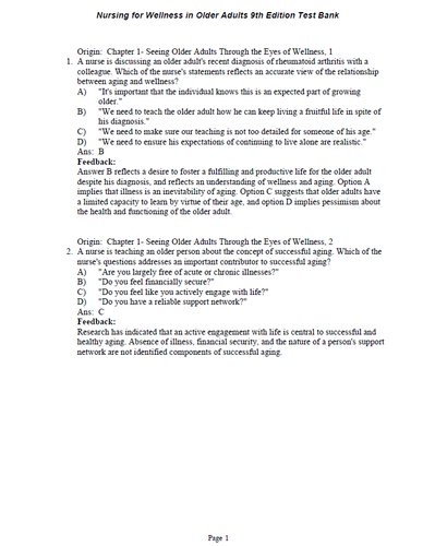 Nursing for Wellness in Older Adults 9th Edition TEST BANK