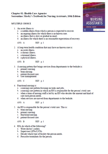 Mosbys Textbook for Nursing Assistants 10th Edition Sorrentino Test Bank