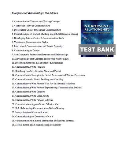 Interpersonal Relationships 9th Edition Test Bank