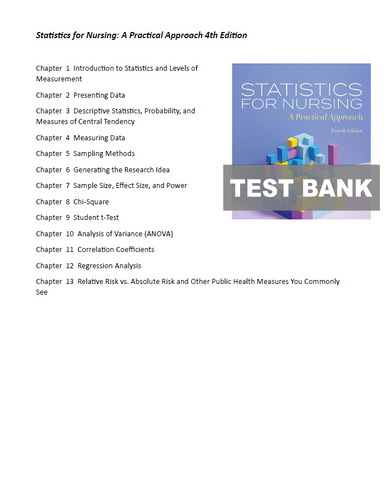 Statistics for Nursing A Practical Approach 4th Edition Test Bank 9781284254907