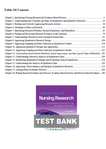 Essentials of Nursing Research 10th Edition TEST BANK