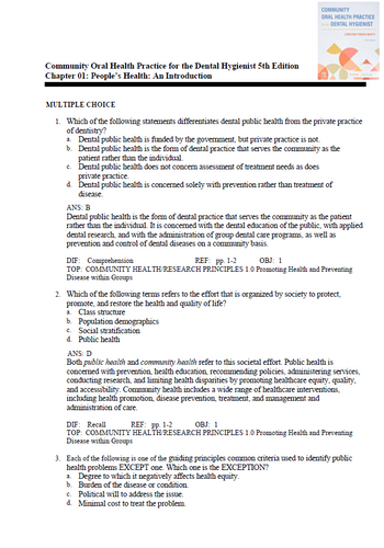 Community Oral Health Practice for the Dental Hygienist 5th Edition Test Bank