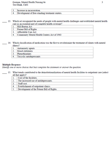Mental Health Nursing 6th Edition Gorman TEST BANK