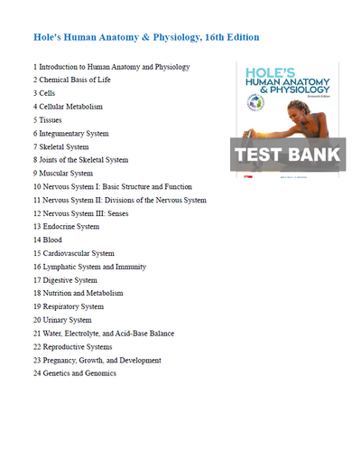 Holes Human Anatomy and Physiology 16th Edition TEST BANK