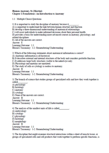 Human Anatomy 9th Edition Martini Test Bank