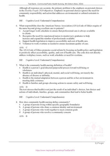 Community Public Health Nursing 8th Edition Nies Melanie McEwen TEST BANK