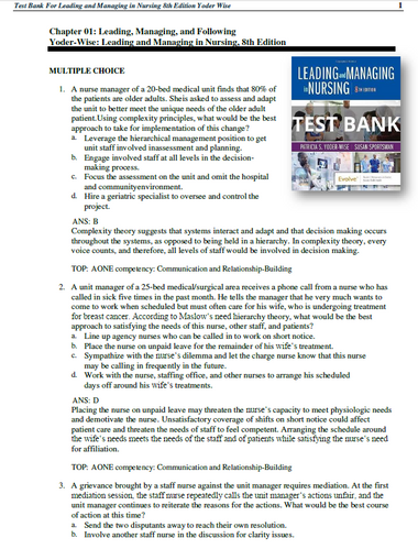 Leading And Managing In Nursing 8th Edition Yoder Wise TEST BANK
