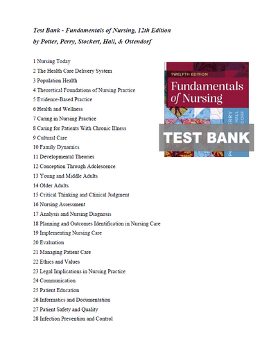 Fundamentals of Nursing 12th Edition Potter Perry TEST BANK