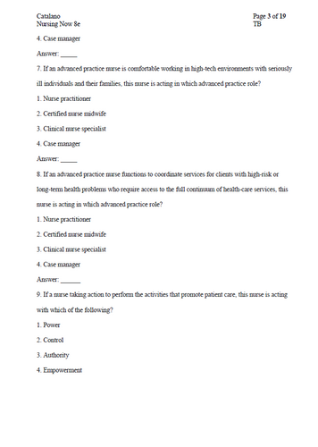 Nursing Now Today's Issues, Tomorrows Trends 8th Edition TEST BANK