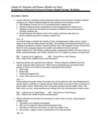 Foundations of Maternal-Newborn Nursing and Women's Health Nursing 7e TEST BANK