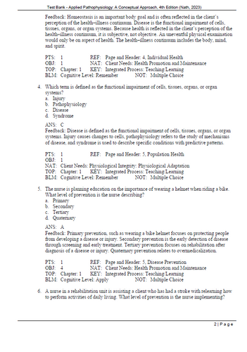 Applied Pathophysiology A Conceptual Approach 4th Edition TEST BANK