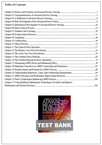 Hamric & Hanson's Advanced Practice Nursing 7th Edition TEST BANK