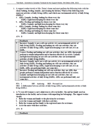 Sorrentinos Canadian Textbook for the Support Worker 5th Edition TEST BANK