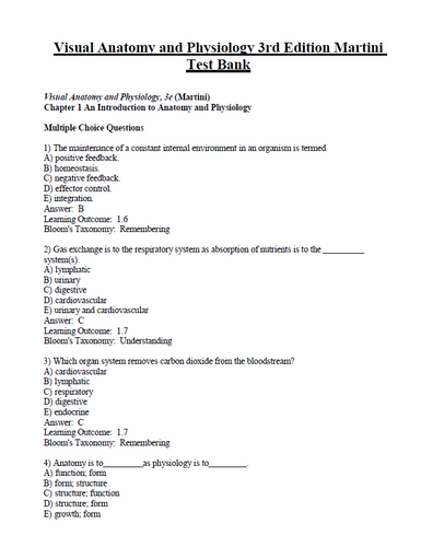 Visual Anatomy & Physiology 3rd Edition by Frederic Martini Test Bank