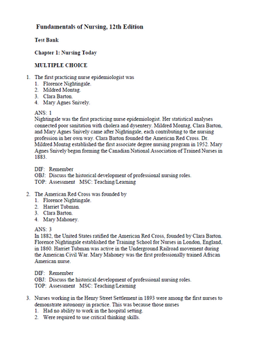 Fundamentals of Nursing 12th Edition Potter Perry TEST BANK