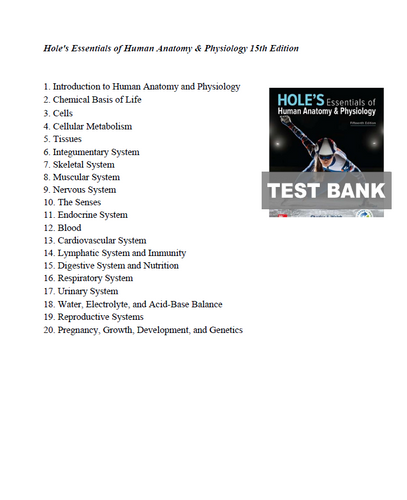 Holes Essentials of Human Anatomy and Physiology 15th Edition Test Bank