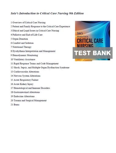 Sole’s Introduction to Critical Care Nursing 9th Edition TEST BANK 9780443110368