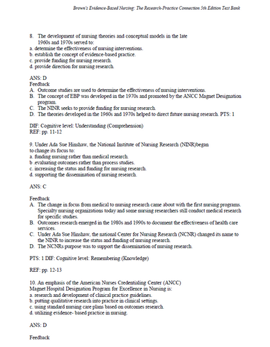 Brown's Evidence Based Nursing 5th Edition TEST BANK