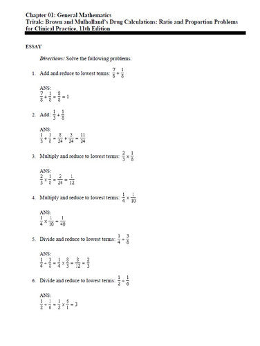 Brown and Mulholland's Drug Calculations 11th Edition TEST BANK