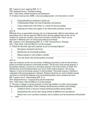 Wong's Essentials of Pediatric Nursing 11th Edition TEST BANK
