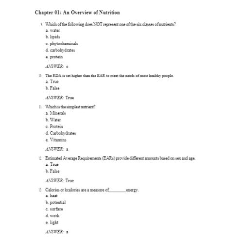 Understanding Nutrition 16th Edition Whitney Test Bank