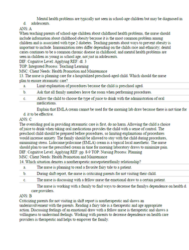 Wong's Essentials of Pediatric Nursing 11th Edition TEST BANK