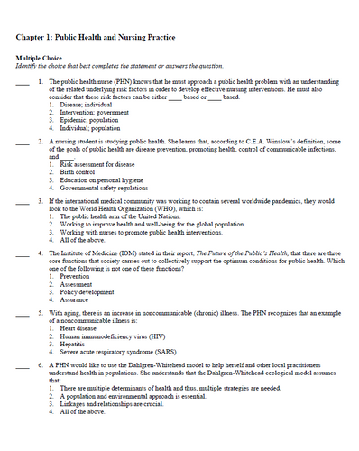 Public Community Health and Nursing Practice 3rd Edition Test Bank