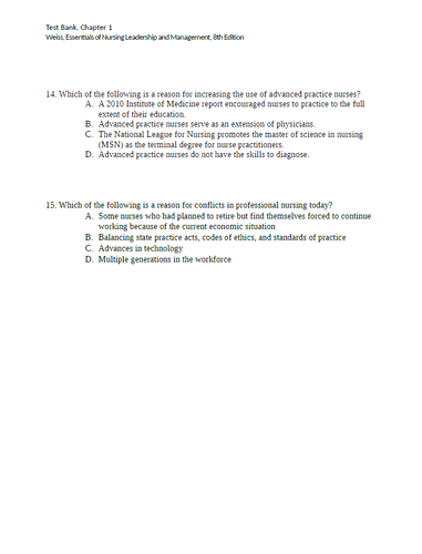 Essentials of Nursing Leadership and Management 8th Edition TEST BANK