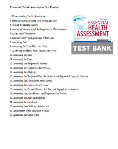 Essential Health Assessment 2nd Edition TEST BANK 9781719642323